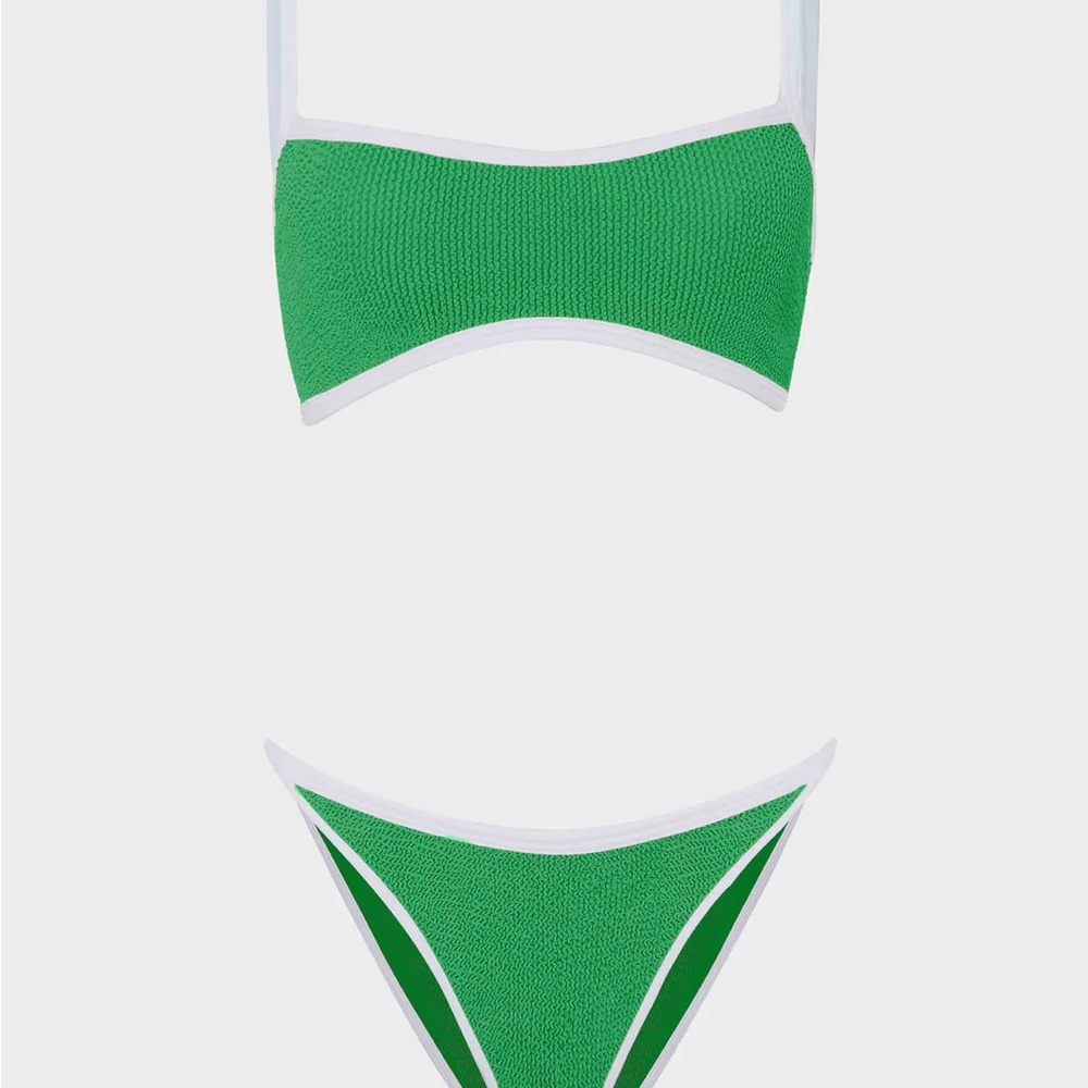 Hunza G Green Bandeau Bikini with White Trim